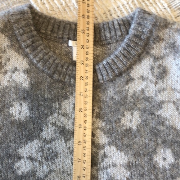 Lewit jacquard Womens Chunky Sweater Sz XL Grey White Wool Angora Mohair Blend - Picture 7 of 7